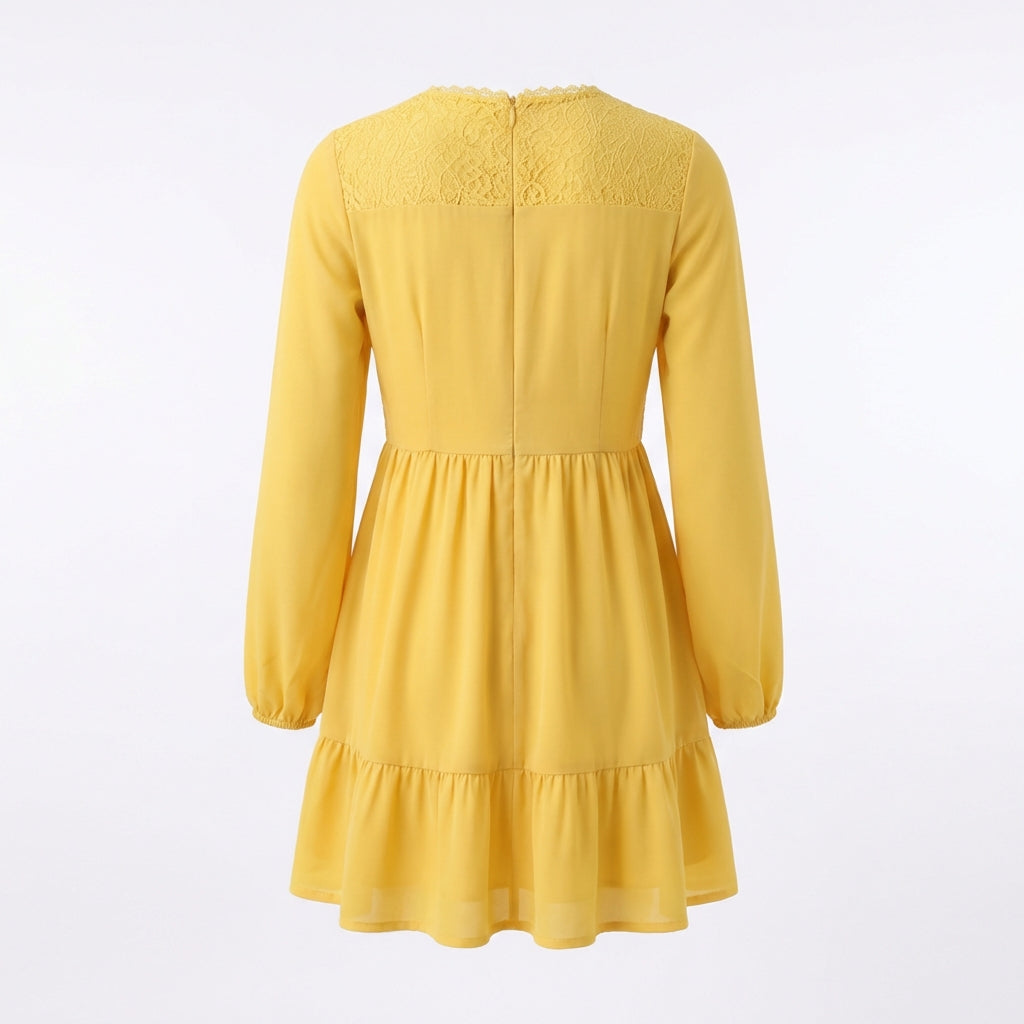 Gelbes Chiffonkleid aus Spitze – Gelb – Chiffon – Damen
