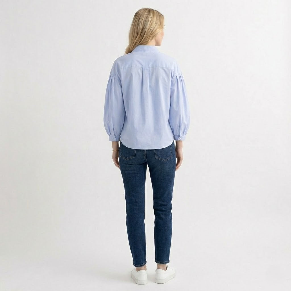 Light Blue Cotton Blouse – Hellblau – Baumwolle – Damen