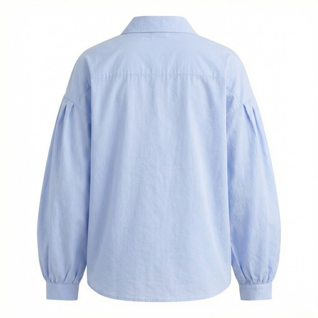Light Blue Cotton Blouse – Hellblau – Baumwolle – Damen