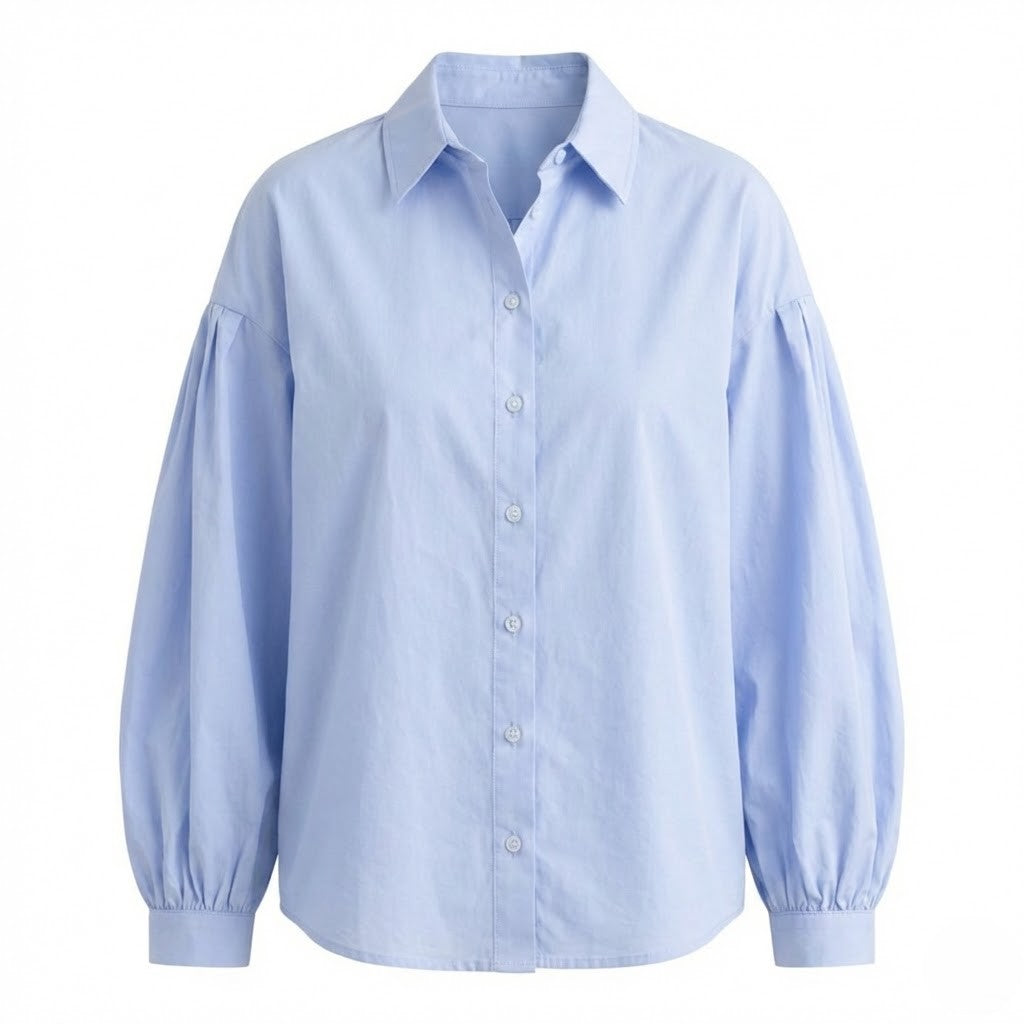 Light Blue Cotton Blouse – Hellblau – Baumwolle – Damen