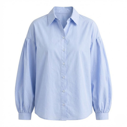 Light Blue Cotton Blouse – Hellblau – Baumwolle – Damen