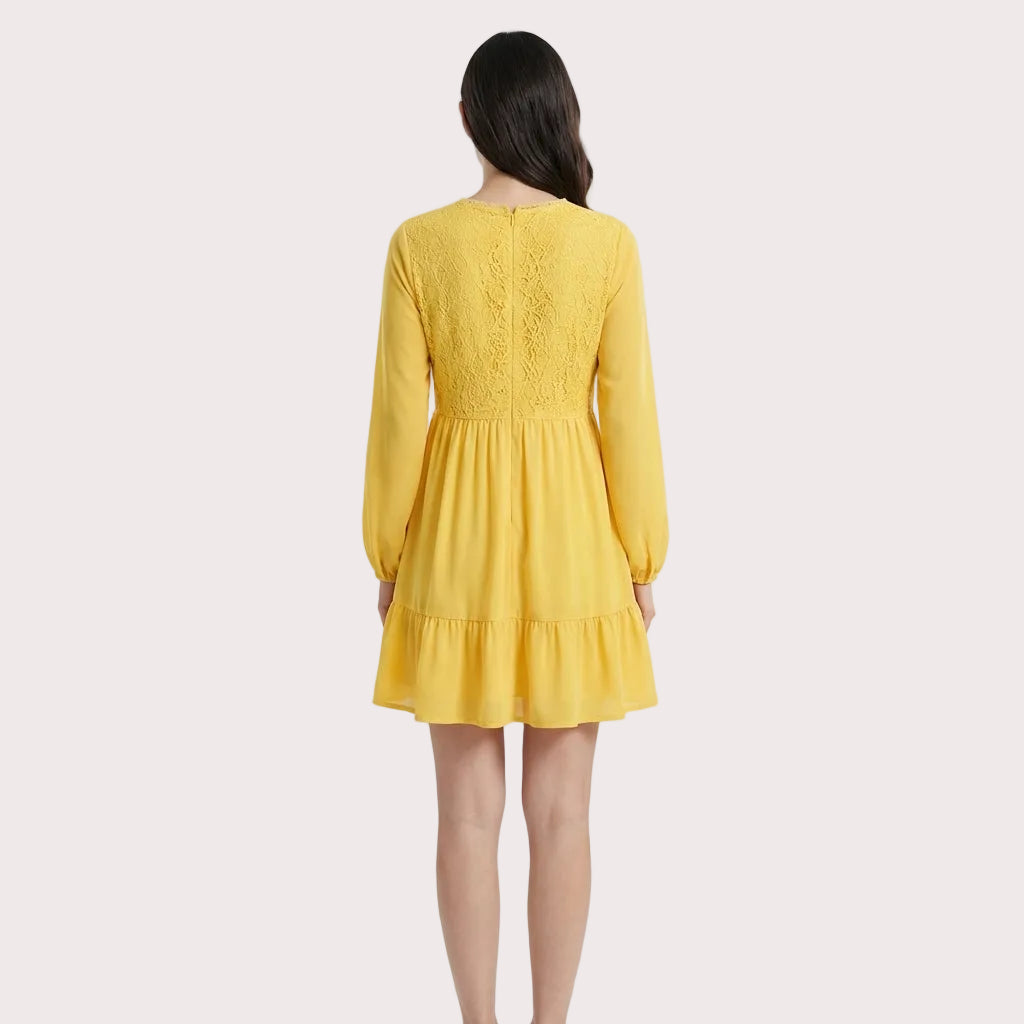 Gelbes Chiffonkleid aus Spitze – Gelb – Chiffon – Damen