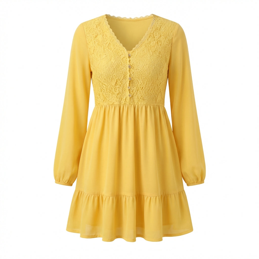 Gelbes Chiffonkleid aus Spitze – Gelb – Chiffon – Damen
