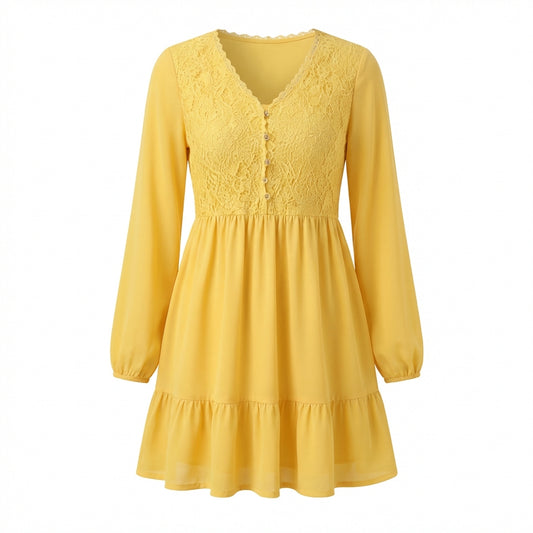 Gelbes Chiffonkleid aus Spitze – Gelb – Chiffon – Damen