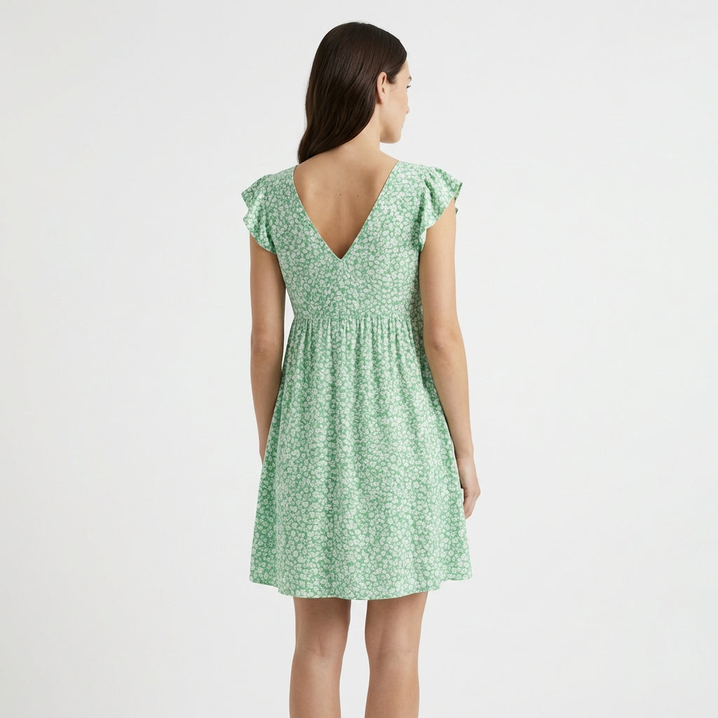 Green Floral Viscose Dress – Grün – Viskose – Damen