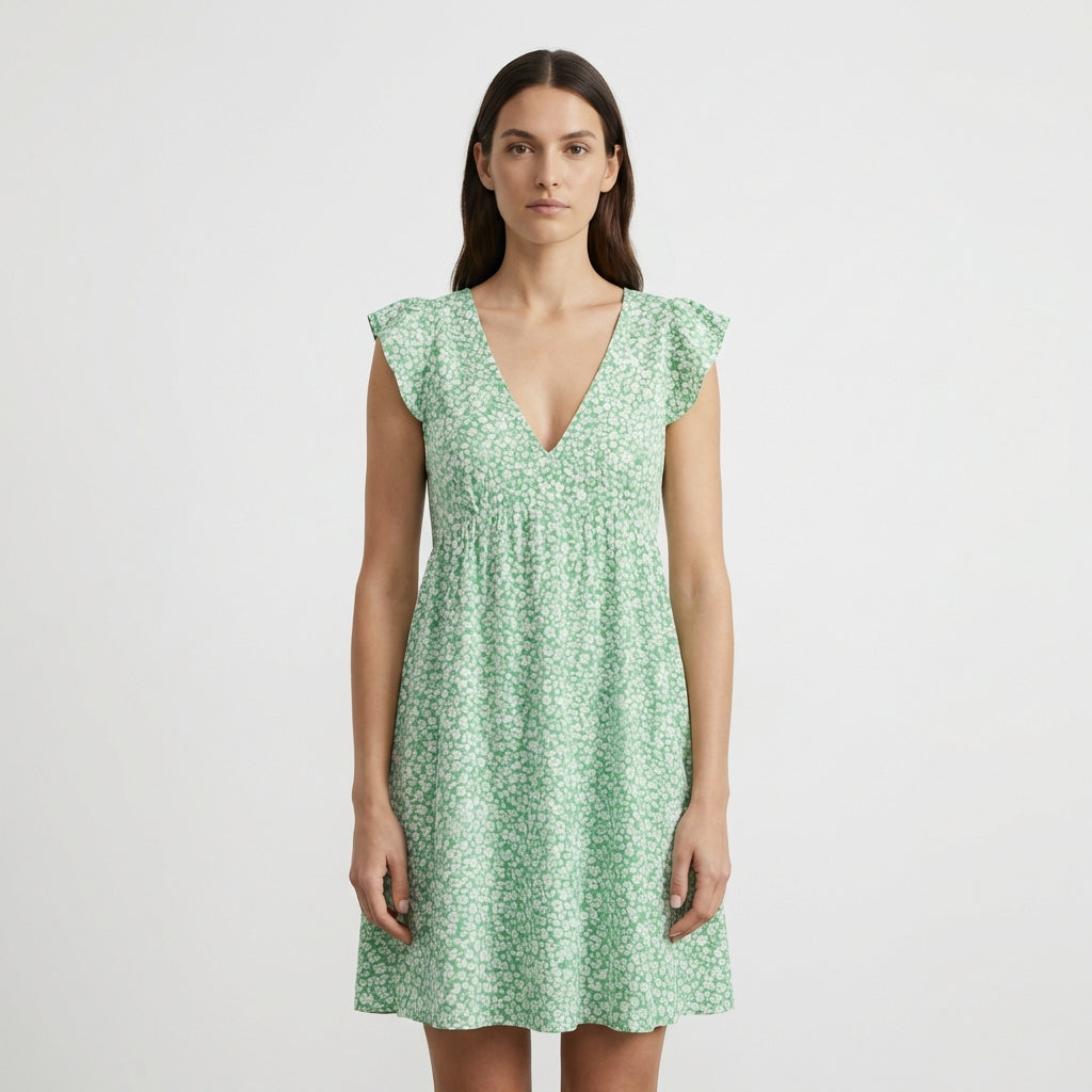 Green Floral Viscose Dress – Grün – Viskose – Damen