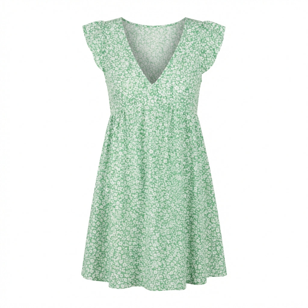Green Floral Viscose Dress – Grün – Viskose – Damen