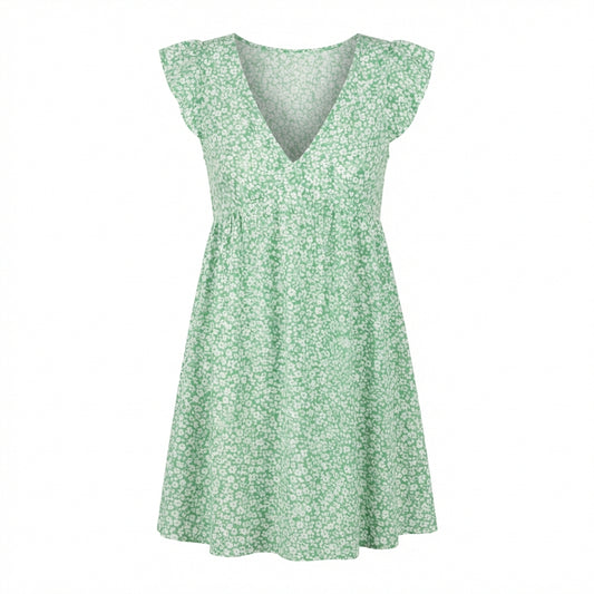 Green Floral Viscose Dress – Grün – Viskose – Damen