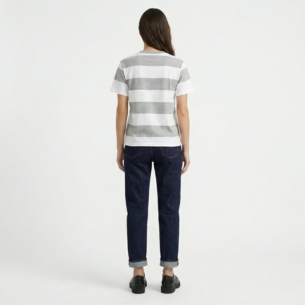 Grey Cotton Striped T-Shirt – Grau – Baumwolle – Damen