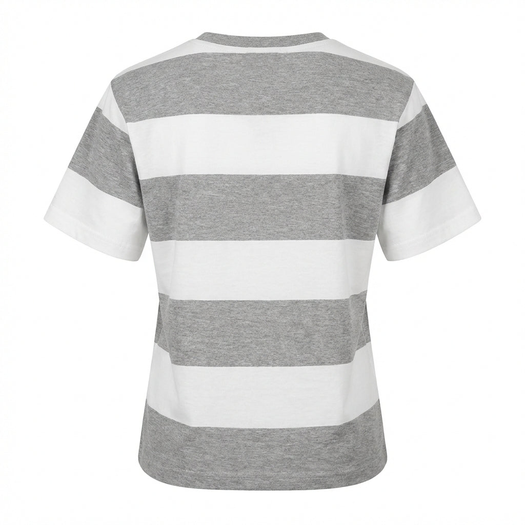 Grey Cotton Striped T-Shirt – Grau – Baumwolle – Damen