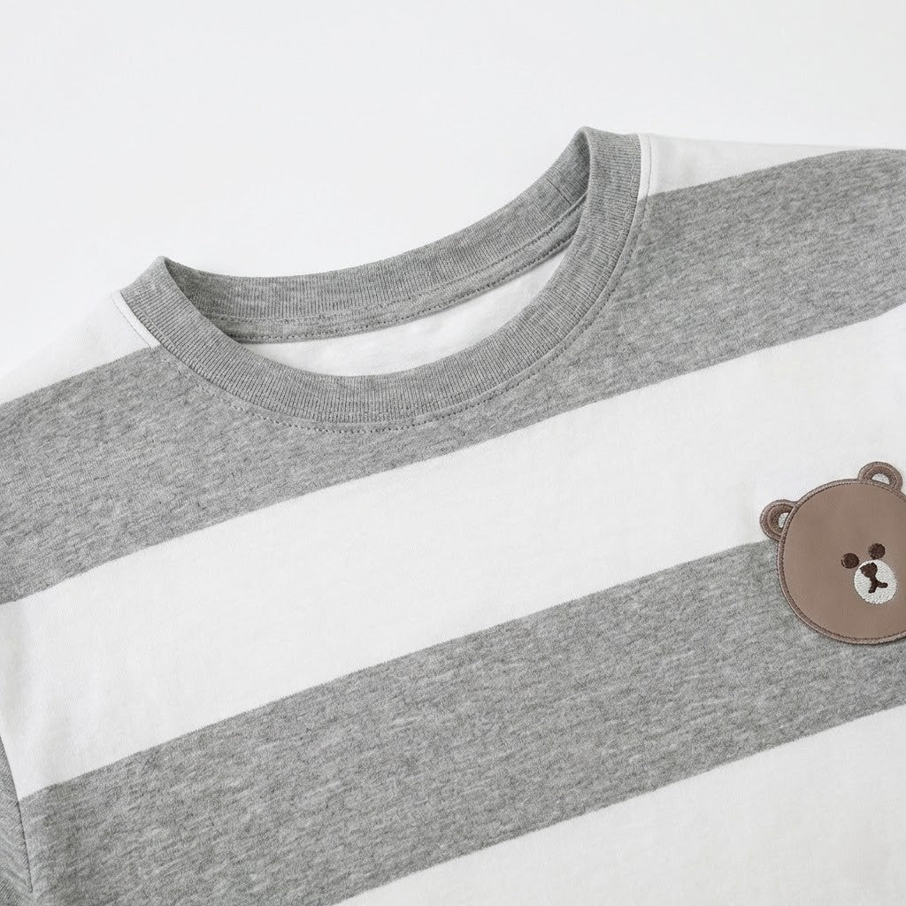 Grey Cotton Striped T-Shirt – Grau – Baumwolle – Damen